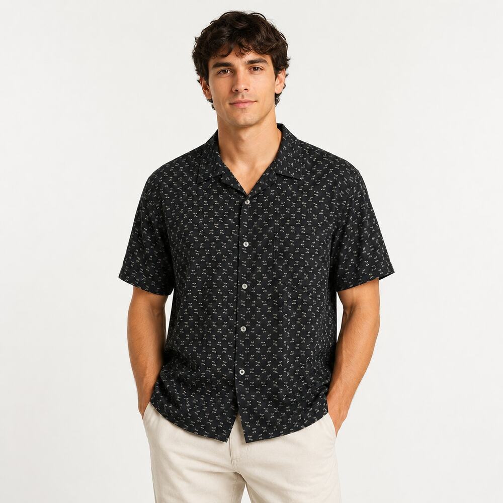 Toscana 100% Silk Button-Up Shirt Men's Size L Black Old Money Vintage Casual